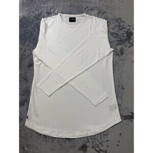 Cuts Clothing Long Sleeve Crew Elongated Fit Curve-Hem T-Shirt Mens Medium White
